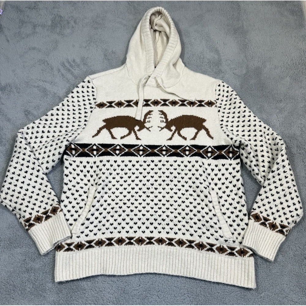 American Eagle Sweater Mens XL Elk Fair Isle Hoodie Cabin Lodge Super Soft